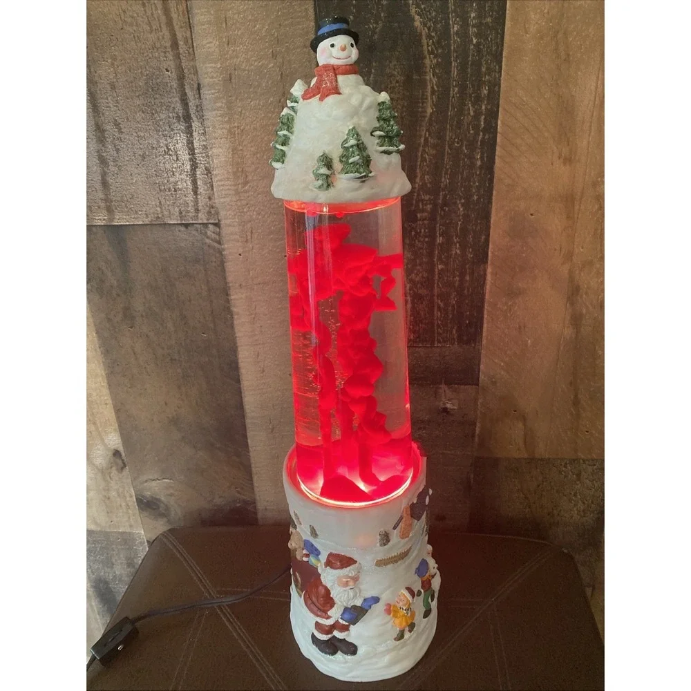 Vintage 1990s Creative Motion Christmas Lava Lamp Snowman & Santa Claus‎ Scene